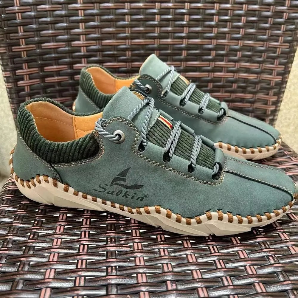Mens Casual Shoes Fashion Sneakers Leather Oxfords Work Shoe Sneaker for Men Driving Loafers Shoes Slip On Flat Loafers Boat Shoes Moccasins Lightweight Soft Comfort Lace up Hand Stitching Ankle Boots