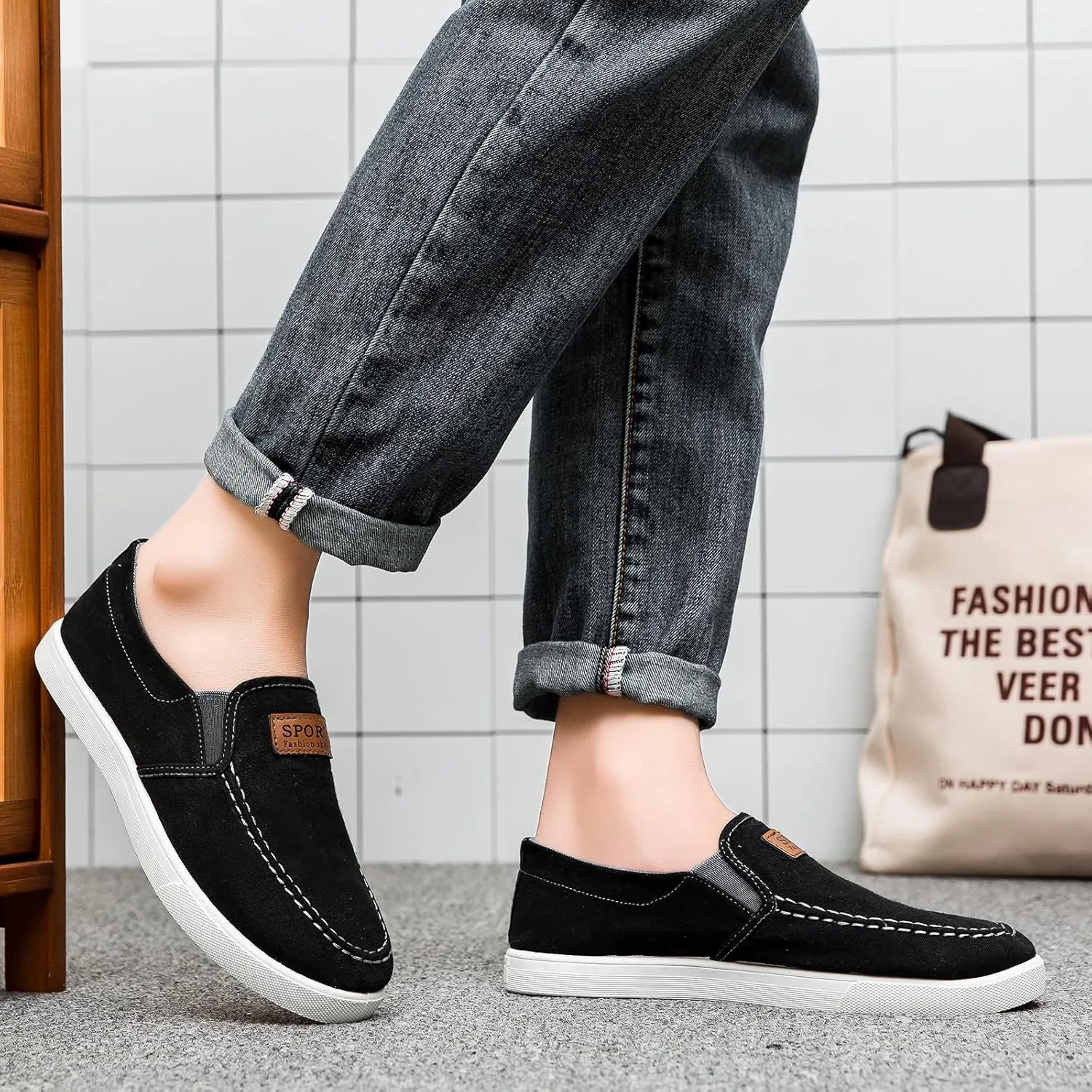 Men's classic slip on sneakers fashion low top canvas Loafers casual Boat shoes,Comfortable & Lightweight