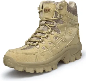 Mens Hiking Boots Waterproof Lace up Camping ​Boots Non-Slip Outdoor Travelling Backpacking Shoes for Trekking Walking-Sand||EU40/US7.5