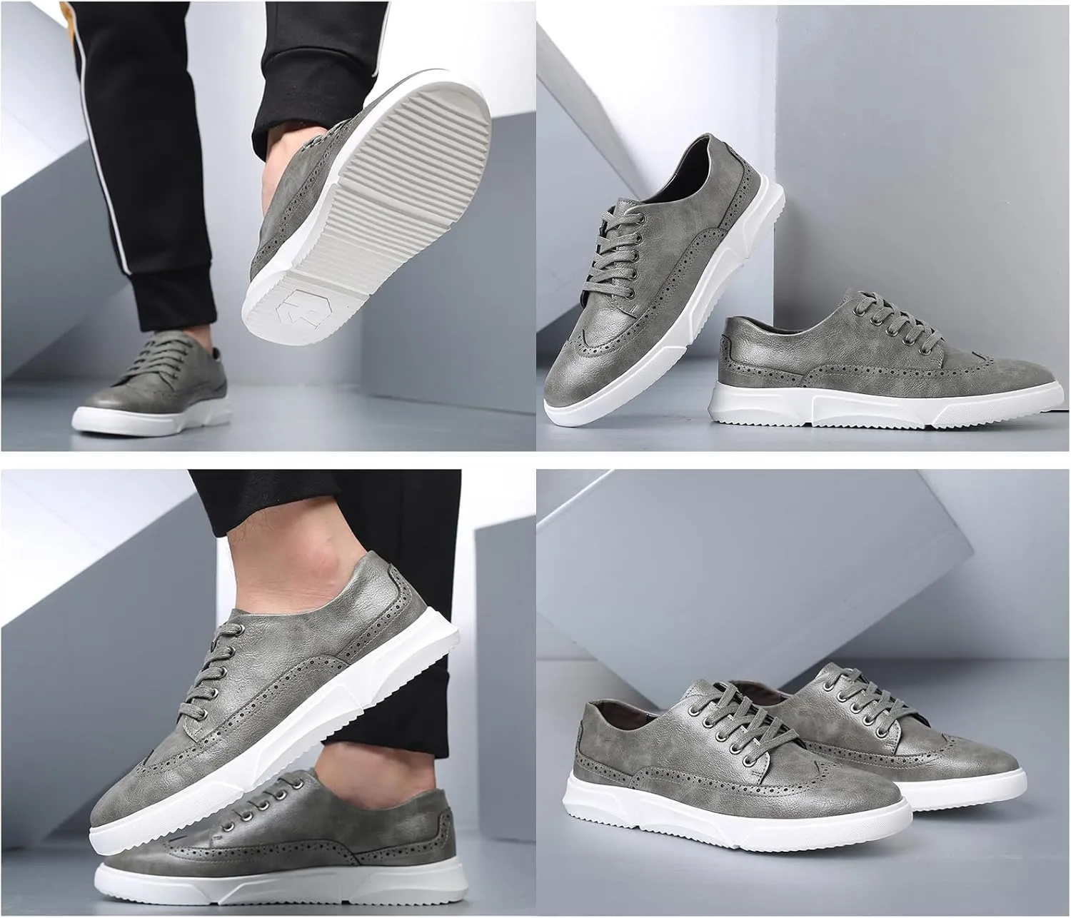 Men's Leather Flat Oxford Sneakers Fashion Brogues Wing Tip Lace Up Cap Toe Soft Sole Casual Dress Loafers for Business Office Work