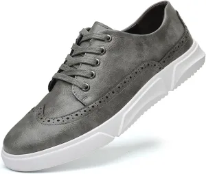 Men's Leather Flat Oxford Sneakers Fashion Brogues Wing Tip Lace Up Cap Toe Soft Sole Casual Dress Loafers for Business Office Work