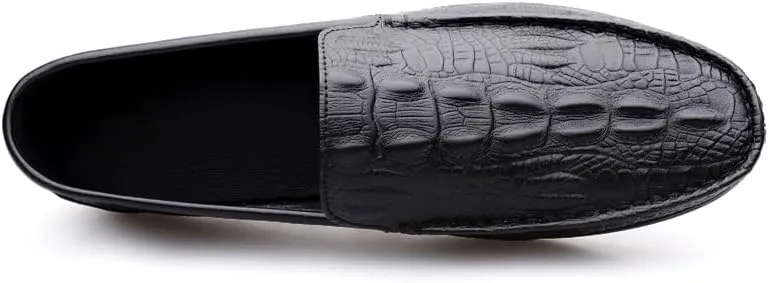 Mens Loafers Round Toe Vegan Leather Crocodile Embossed Loafer Flat Heel Comfortable Slip Resistant Wedding Slip-on