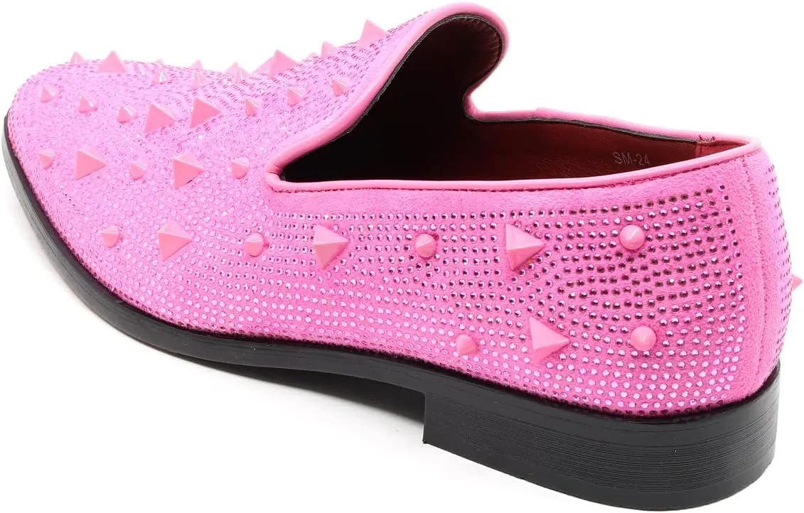 Men's Vintage Spike Rhinestone Designer Classic Smoking Dress Tuxedo Loafers Slip On Shoes SM-24