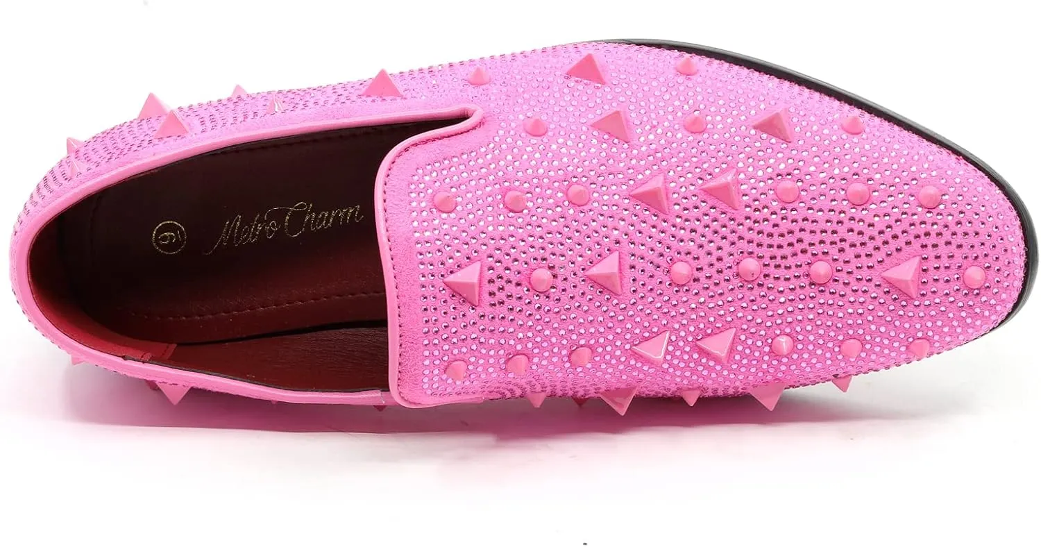 Men's Vintage Spike Rhinestone Designer Classic Smoking Dress Tuxedo Loafers Slip On Shoes SM-24