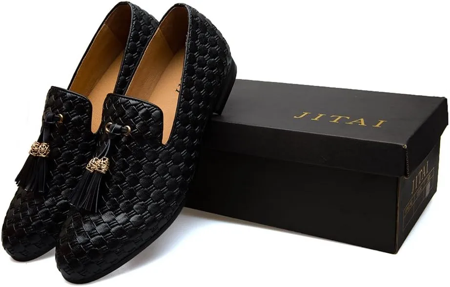Men's Vintage Velvet Embroidery Noble Loafer Shoes Slip-on Loafer Smoking Slipper Tassel Loafer