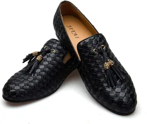 Men's Vintage Velvet Embroidery Noble Loafer Shoes Slip-on Loafer Smoking Slipper Tassel Loafer
