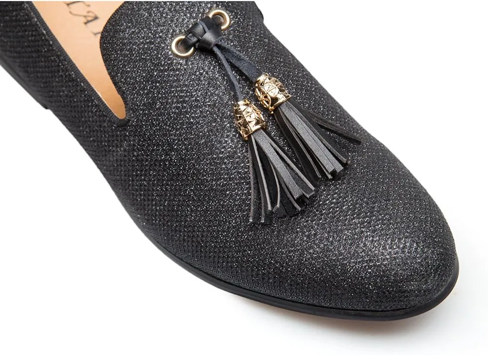 Men's Vintage Velvet Embroidery Noble Loafer Shoes Slip-on Loafer Smoking Slipper Tassel Loafer