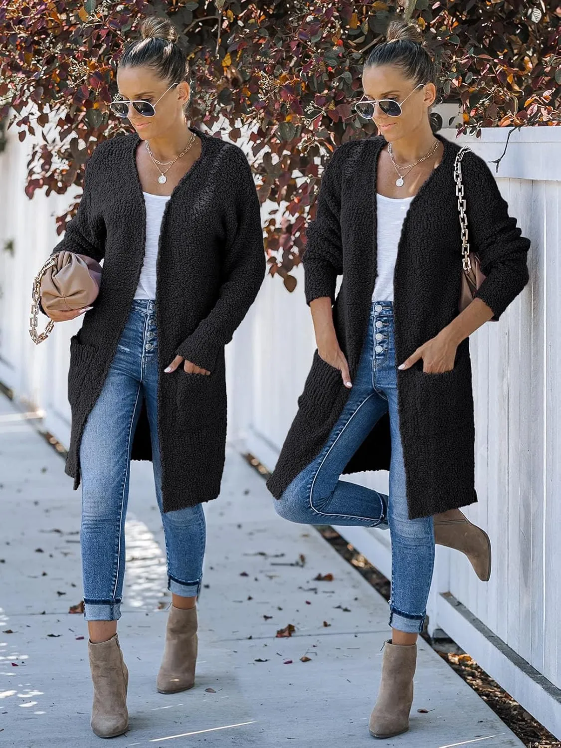 MEROKEETY Women's Long Sleeve Soft Chunky Knit Sweater Open Front Cardigans Outwear Coat