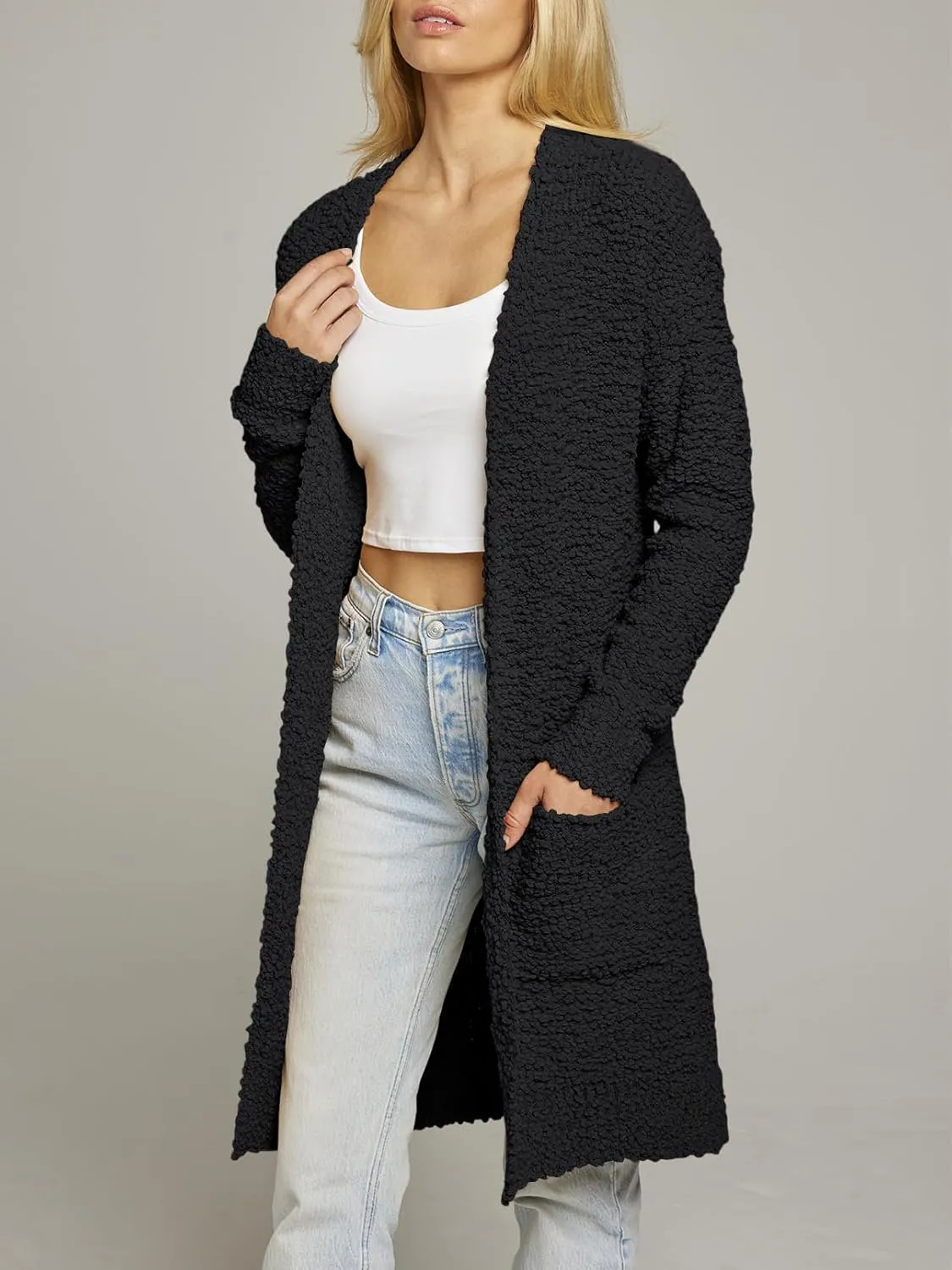 MEROKEETY Women's Long Sleeve Soft Chunky Knit Sweater Open Front Cardigans Outwear Coat