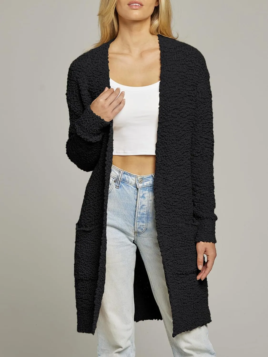 MEROKEETY Women's Long Sleeve Soft Chunky Knit Sweater Open Front Cardigans Outwear Coat