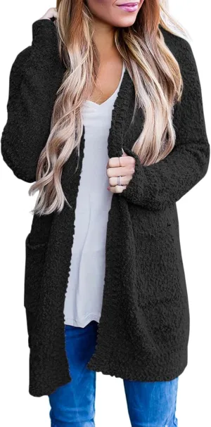 MEROKEETY Women's Long Sleeve Soft Chunky Knit Sweater Open Front Cardigans Outwear Coat