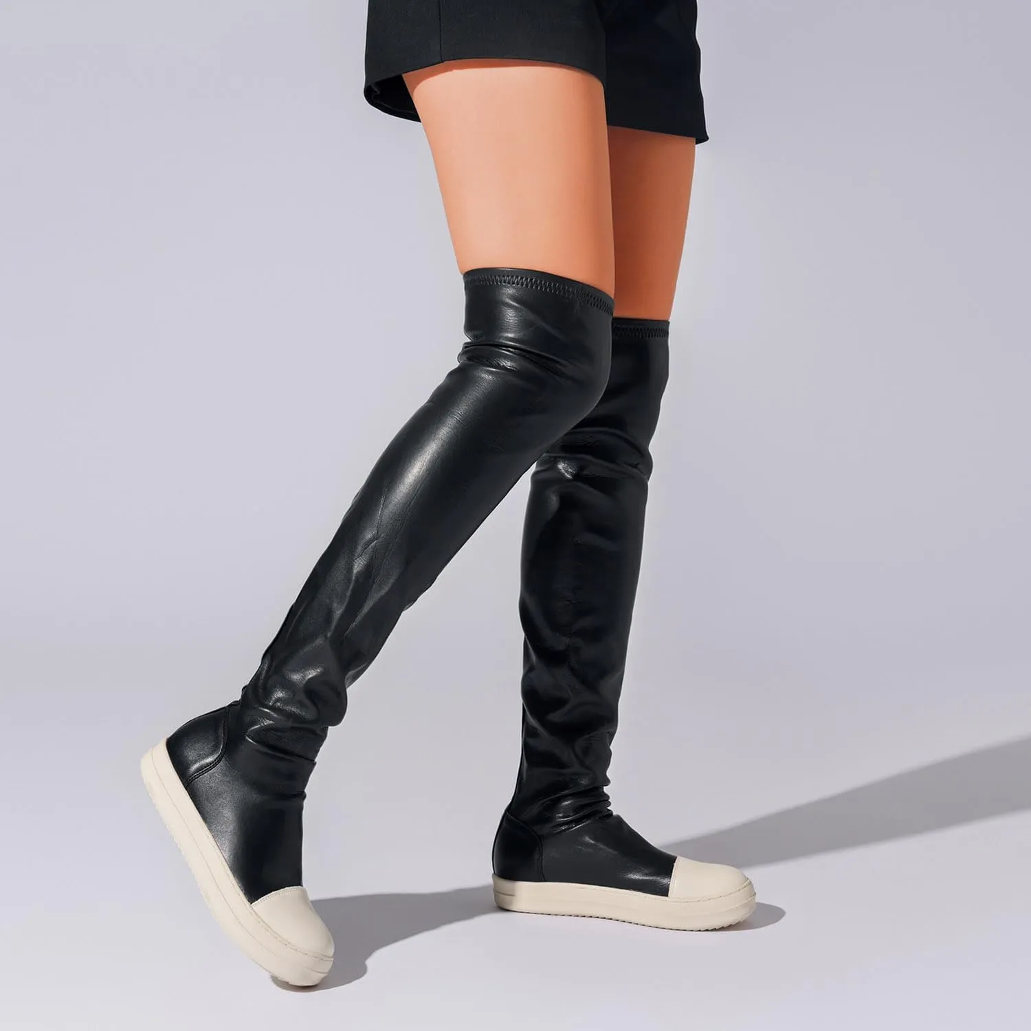 MOFEEDOUKA Thigh High Boots for Women Flat Over The Knee Round Toe Booties