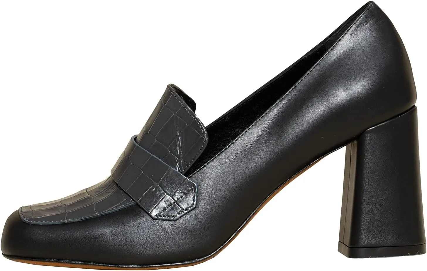 MOOMMO Women Chunky Block Heel Loafer Shoes Slip On Square Toe Formal High Heels Pumps Crocodile Closed Toe 3" Heel Oxford Shoes Office Ladies Business Professional Comfortable Spring Fall 4-11 M US