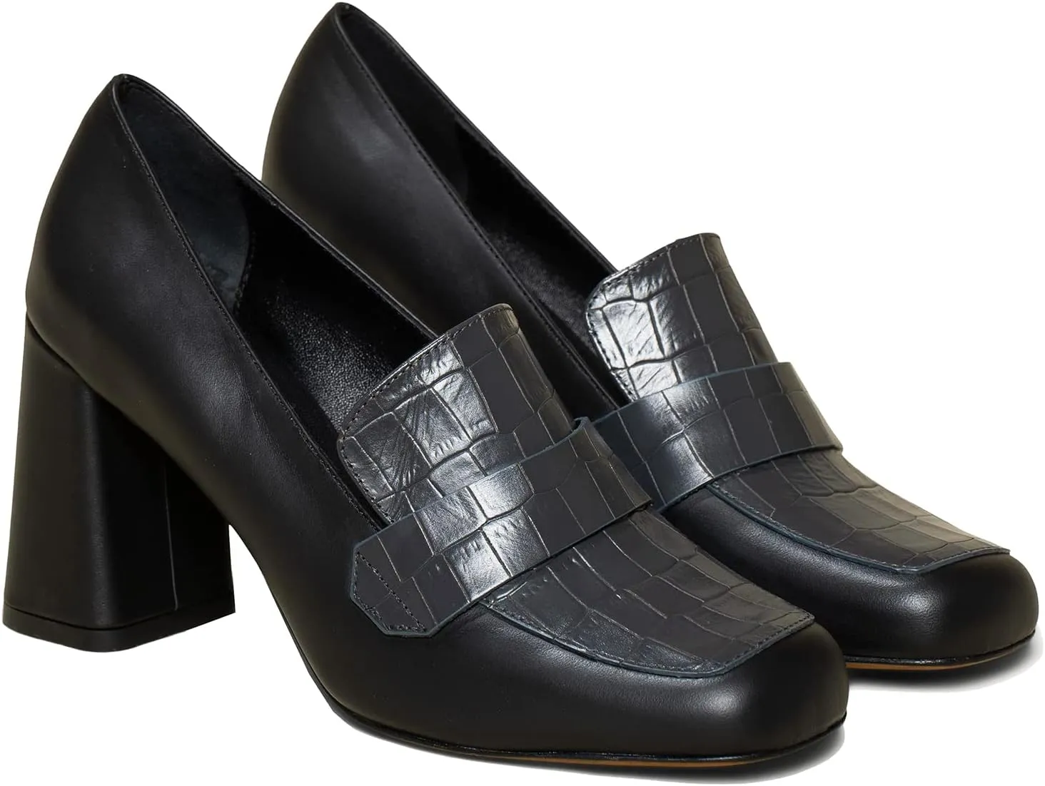 MOOMMO Women Chunky Block Heel Loafer Shoes Slip On Square Toe Formal High Heels Pumps Crocodile Closed Toe 3" Heel Oxford Shoes Office Ladies Business Professional Comfortable Spring Fall 4-11 M US