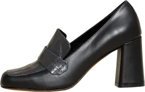 MOOMMO Women Chunky Block Heel Loafer Shoes Slip On Square Toe Formal High Heels Pumps Crocodile Closed Toe 3" Heel Oxford Shoes Office Ladies Business Professional Comfortable Spring Fall 4-11 M US