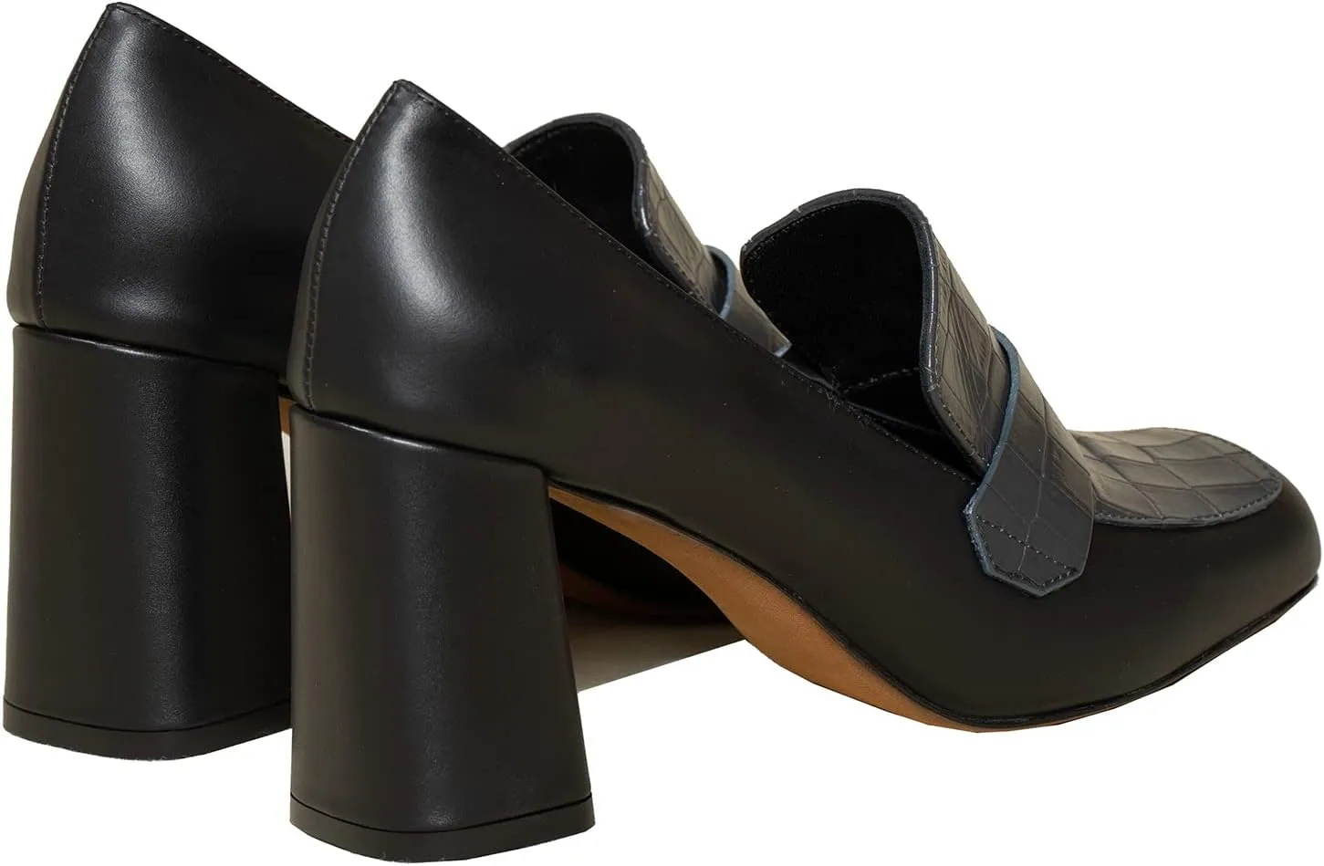 MOOMMO Women Chunky Block Heel Loafer Shoes Slip On Square Toe Formal High Heels Pumps Crocodile Closed Toe 3" Heel Oxford Shoes Office Ladies Business Professional Comfortable Spring Fall 4-11 M US