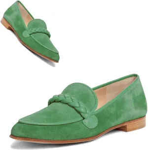 MOOMMO Women Comfortable Suede Loafer Flats Closed Round Toe Slip On Penny Loafers Knitted Strap Oxford Loafer Shoes for Office Ladies Work Daily Casual Club Driver Flats Spring Elegant 4-11 M US