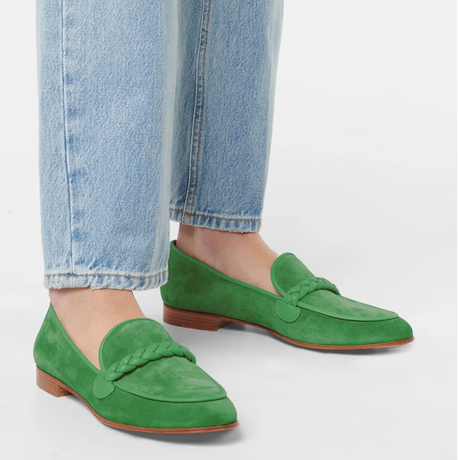 MOOMMO Women Comfortable Suede Loafer Flats Closed Round Toe Slip On Penny Loafers Knitted Strap Oxford Loafer Shoes for Office Ladies Work Daily Casual Club Driver Flats Spring Elegant 4-11 M US