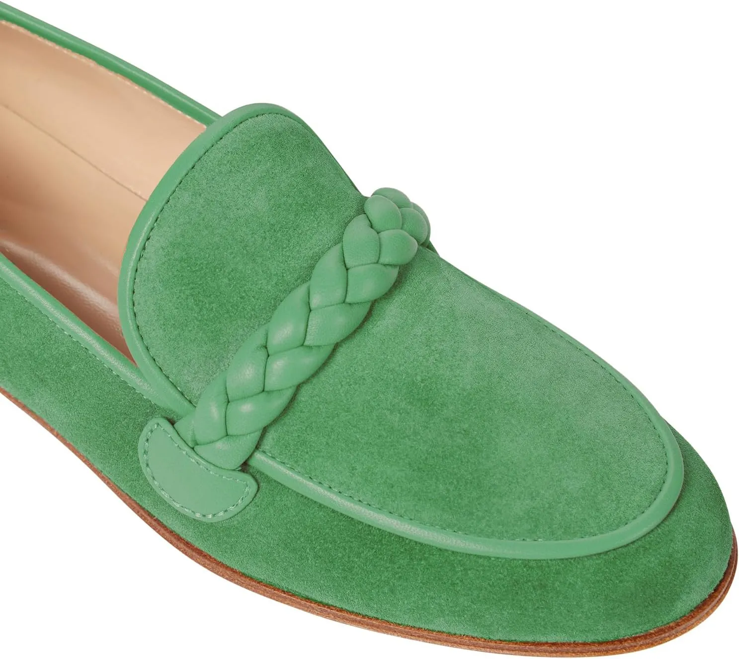 MOOMMO Women Comfortable Suede Loafer Flats Closed Round Toe Slip On Penny Loafers Knitted Strap Oxford Loafer Shoes for Office Ladies Work Daily Casual Club Driver Flats Spring Elegant 4-11 M US