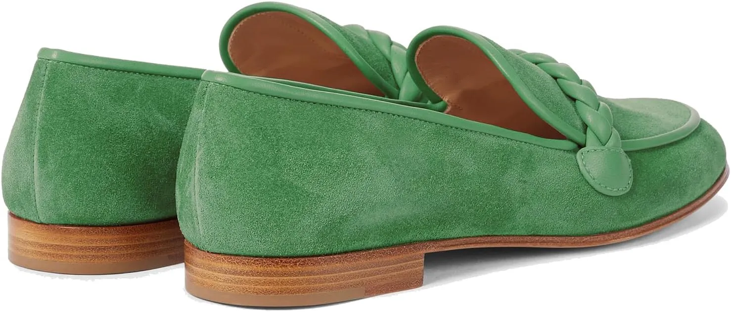 MOOMMO Women Comfortable Suede Loafer Flats Closed Round Toe Slip On Penny Loafers Knitted Strap Oxford Loafer Shoes for Office Ladies Work Daily Casual Club Driver Flats Spring Elegant 4-11 M US
