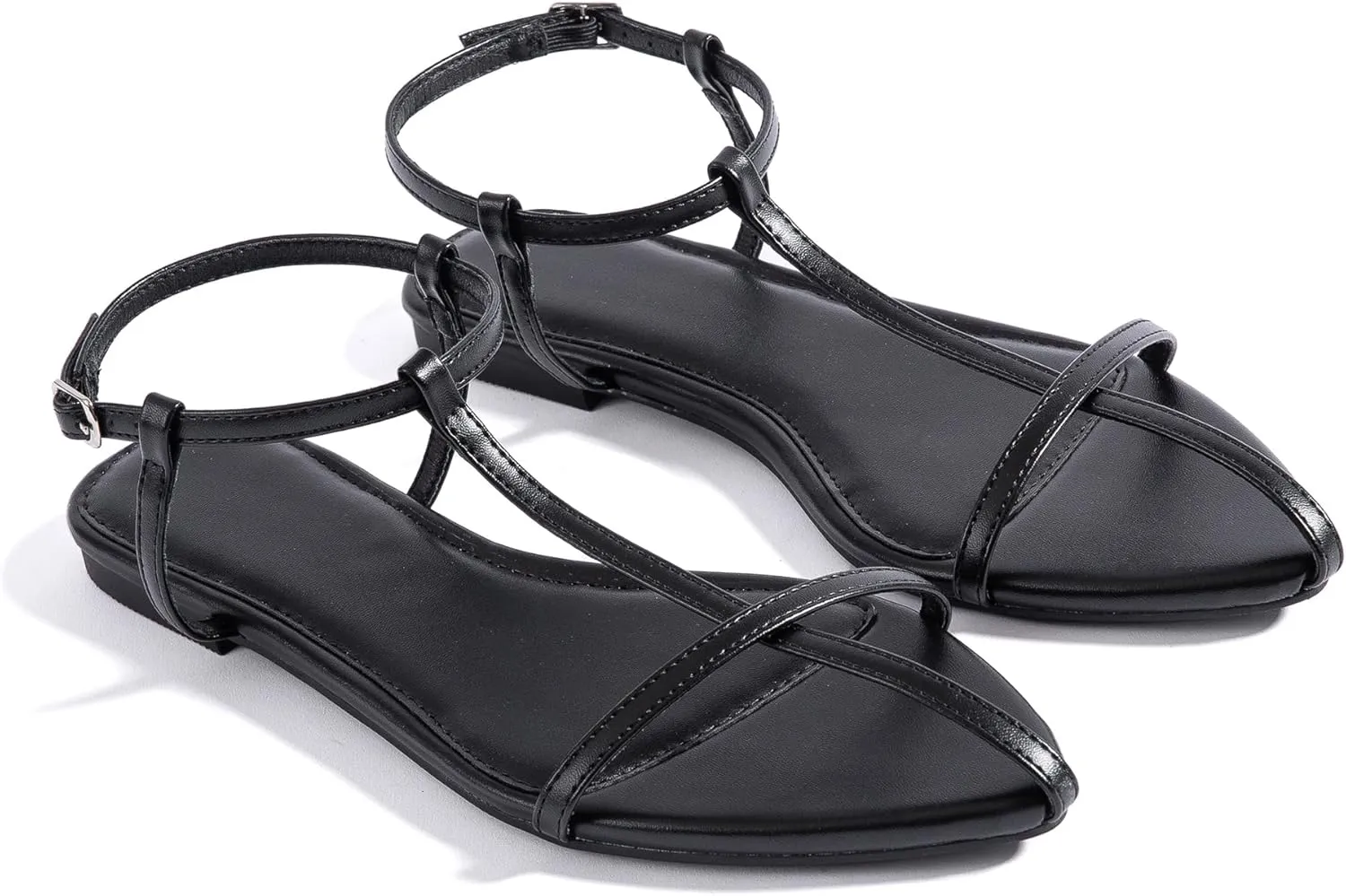Mtzyoa Women Flat Sandals Pointed Toe Ladies Summer Dressy Casual Vacation Bohemian Cute Leather Beach Comfy Slip On Slides