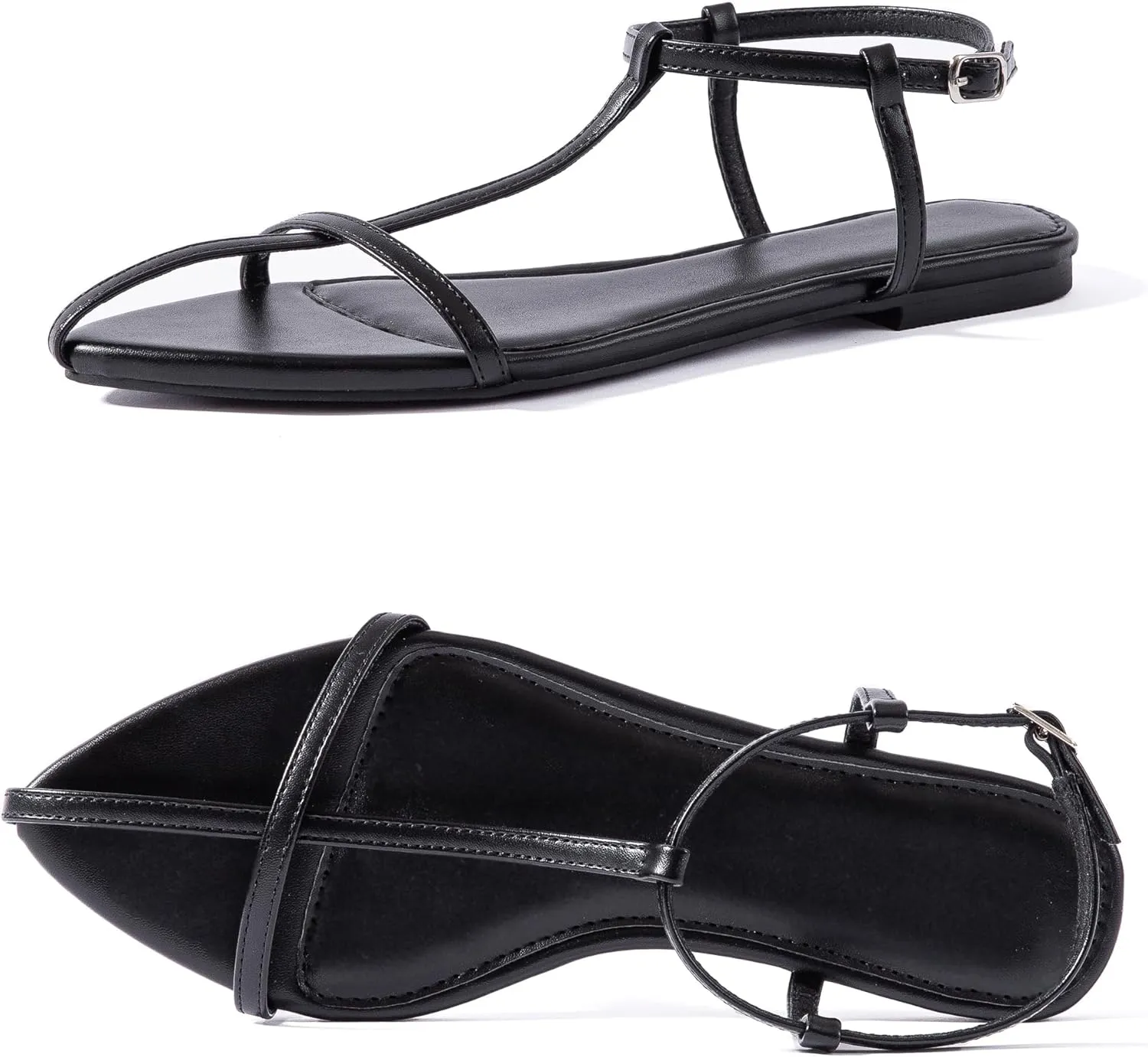 Mtzyoa Women Flat Sandals Pointed Toe Ladies Summer Dressy Casual Vacation Bohemian Cute Leather Beach Comfy Slip On Slides