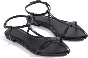 Mtzyoa Women Flat Sandals Pointed Toe Ladies Summer Dressy Casual Vacation Bohemian Cute Leather Beach Comfy Slip On Slides