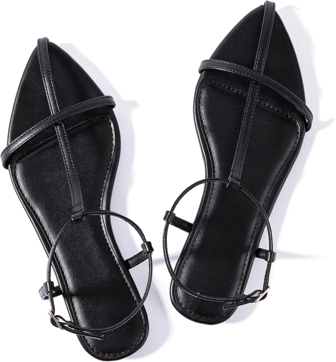 Mtzyoa Women Flat Sandals Pointed Toe Ladies Summer Dressy Casual Vacation Bohemian Cute Leather Beach Comfy Slip On Slides