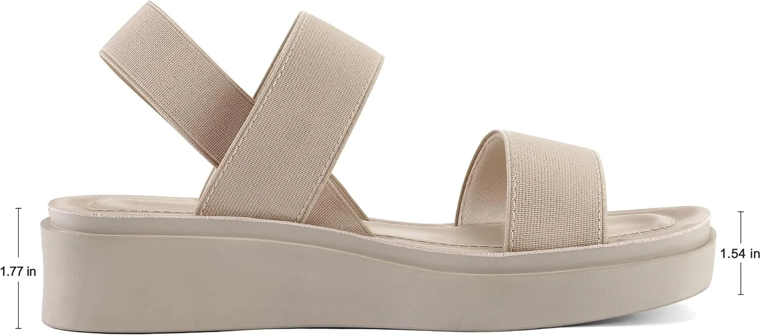 mysoft Women's Platform Wedges Sandals Slingback Lightweight Elastic Ankle Strap Low Wedges Walking Sandals Comfortable Slip On Casual Shoes