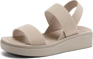 mysoft Women's Platform Wedges Sandals Slingback Lightweight Elastic Ankle Strap Low Wedges Walking Sandals Comfortable Slip On Casual Shoes