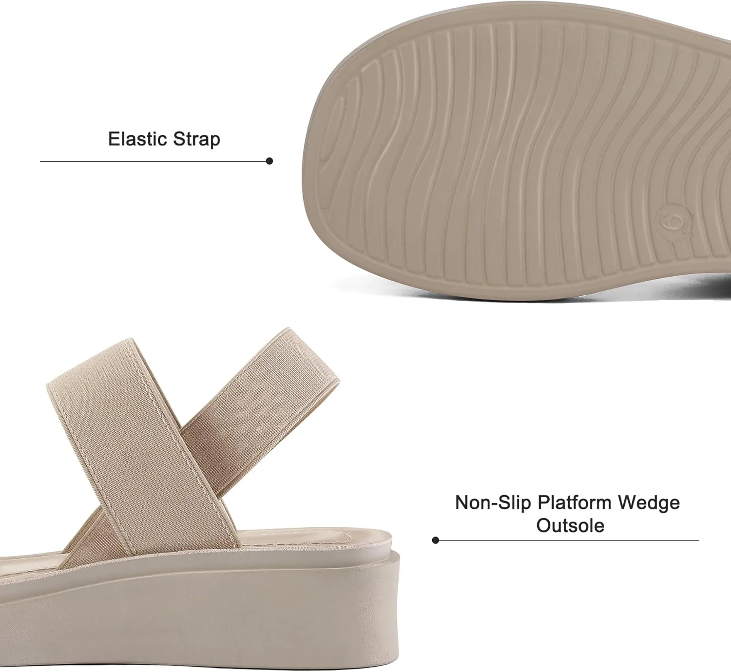 mysoft Women's Platform Wedges Sandals Slingback Lightweight Elastic Ankle Strap Low Wedges Walking Sandals Comfortable Slip On Casual Shoes