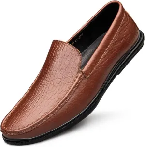 New Mens Loafers Round Toe Genuine Leather Crocodile Print Loafer Shoes Flexible Lightweight Anti-slip Casual Fashion Slip On