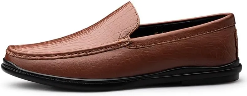 New Mens Loafers Round Toe Genuine Leather Crocodile Print Loafer Shoes Flexible Lightweight Anti-slip Casual Fashion Slip On