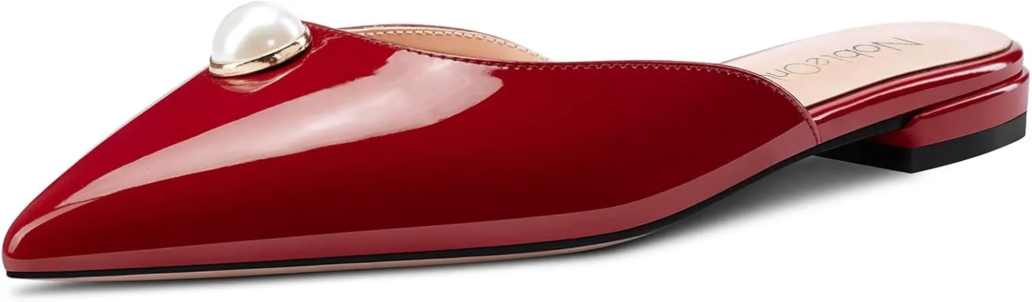 NobleOnly Women Low Heel Pointed Toe Slip-on Mules Shoes Rhinestone Crystal Casual Party Glitter Dress Cute Shoes 0.4 Inches Heels