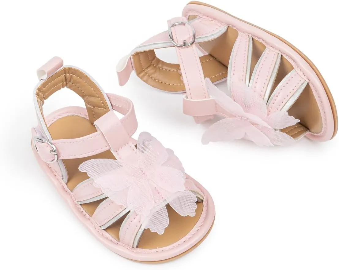 Oamico Baby Girl Sandals Infant Soft Anti-Slip Rubber Sole Casual Beach Sandals Newborn Bowknot Outdoor First Walker Summer Shoes for Baby Girls Flat Sandal