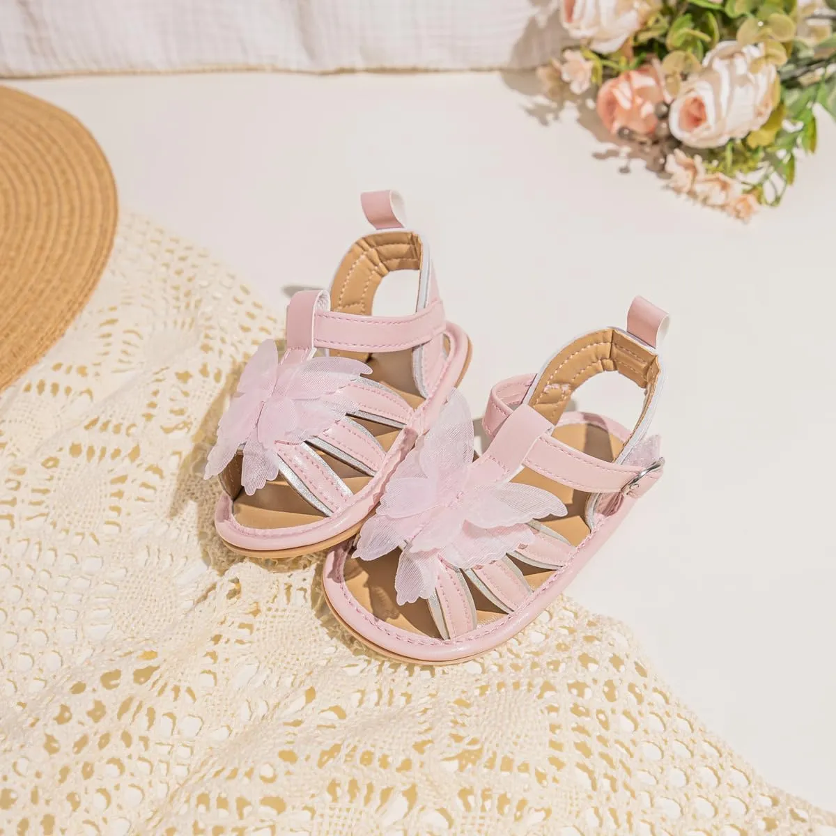 Oamico Baby Girl Sandals Infant Soft Anti-Slip Rubber Sole Casual Beach Sandals Newborn Bowknot Outdoor First Walker Summer Shoes for Baby Girls Flat Sandal