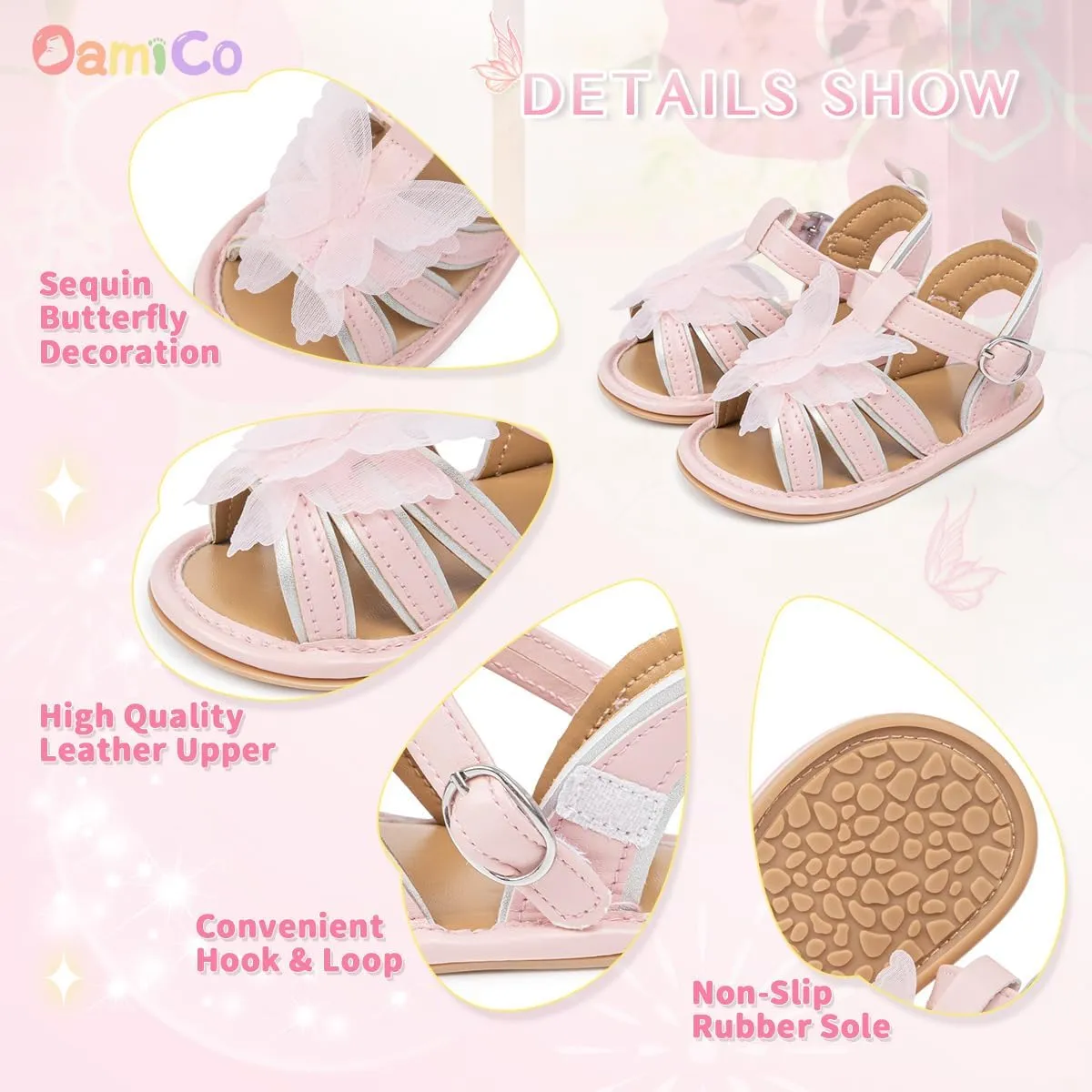 Oamico Baby Girl Sandals Infant Soft Anti-Slip Rubber Sole Casual Beach Sandals Newborn Bowknot Outdoor First Walker Summer Shoes for Baby Girls Flat Sandal