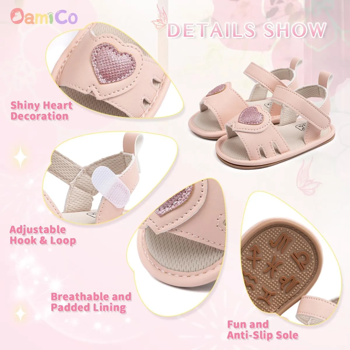 Oamico Baby Girl Sandals Infant Soft Anti-Slip Rubber Sole Casual Beach Sandals Newborn Bowknot Outdoor First Walker Summer Shoes for Baby Girls Flat Sandal