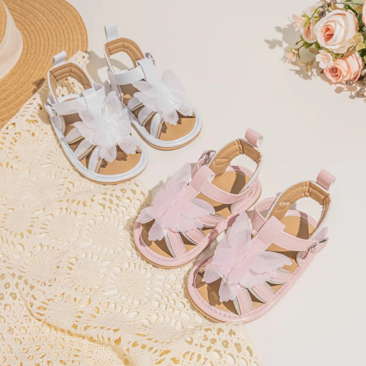 Oamico Baby Girl Sandals Infant Soft Anti-Slip Rubber Sole Casual Beach Sandals Newborn Bowknot Outdoor First Walker Summer Shoes for Baby Girls Flat Sandal
