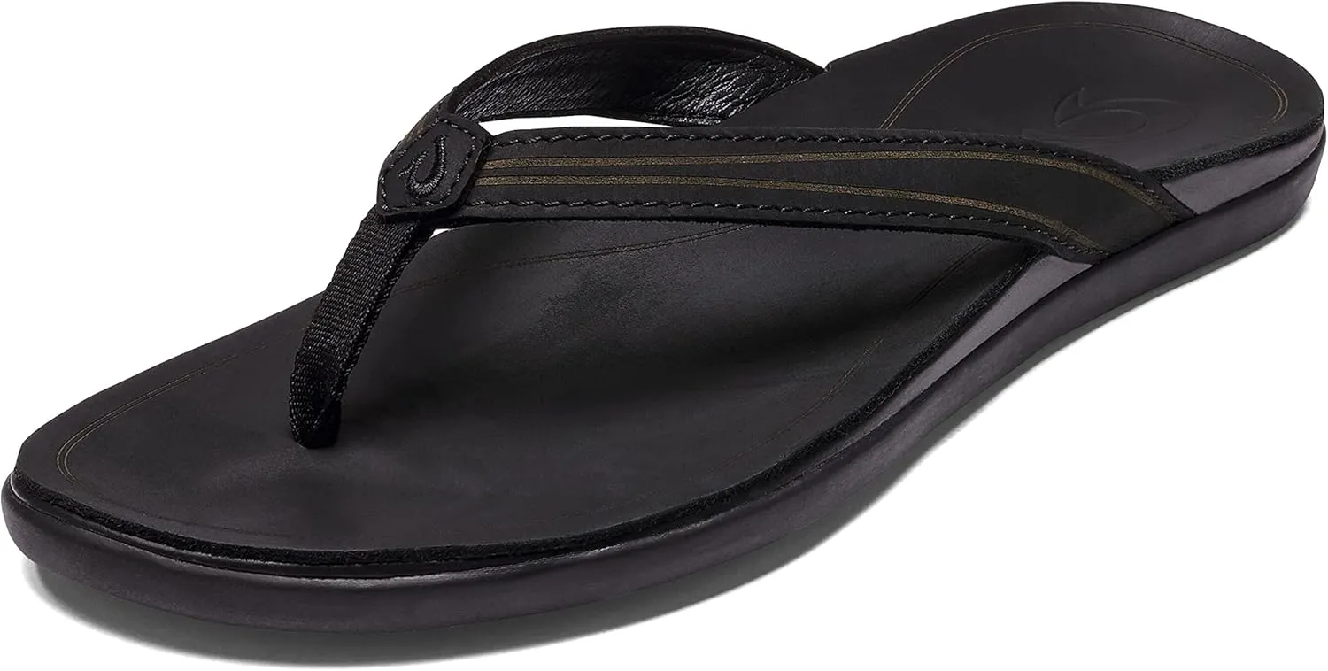 OLUKAI 'Aukai Women's Beach Sandals, Soft Leather Flip-Flop Slides with Non Marking Outsoles, Lightweight & All-Day Comfort
