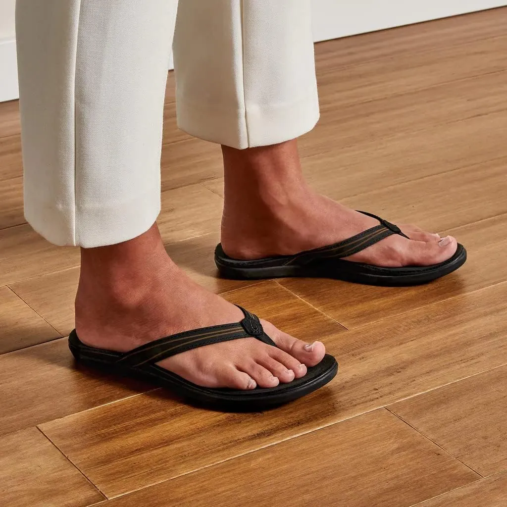 OLUKAI 'Aukai Women's Beach Sandals, Soft Leather Flip-Flop Slides with Non Marking Outsoles, Lightweight & All-Day Comfort