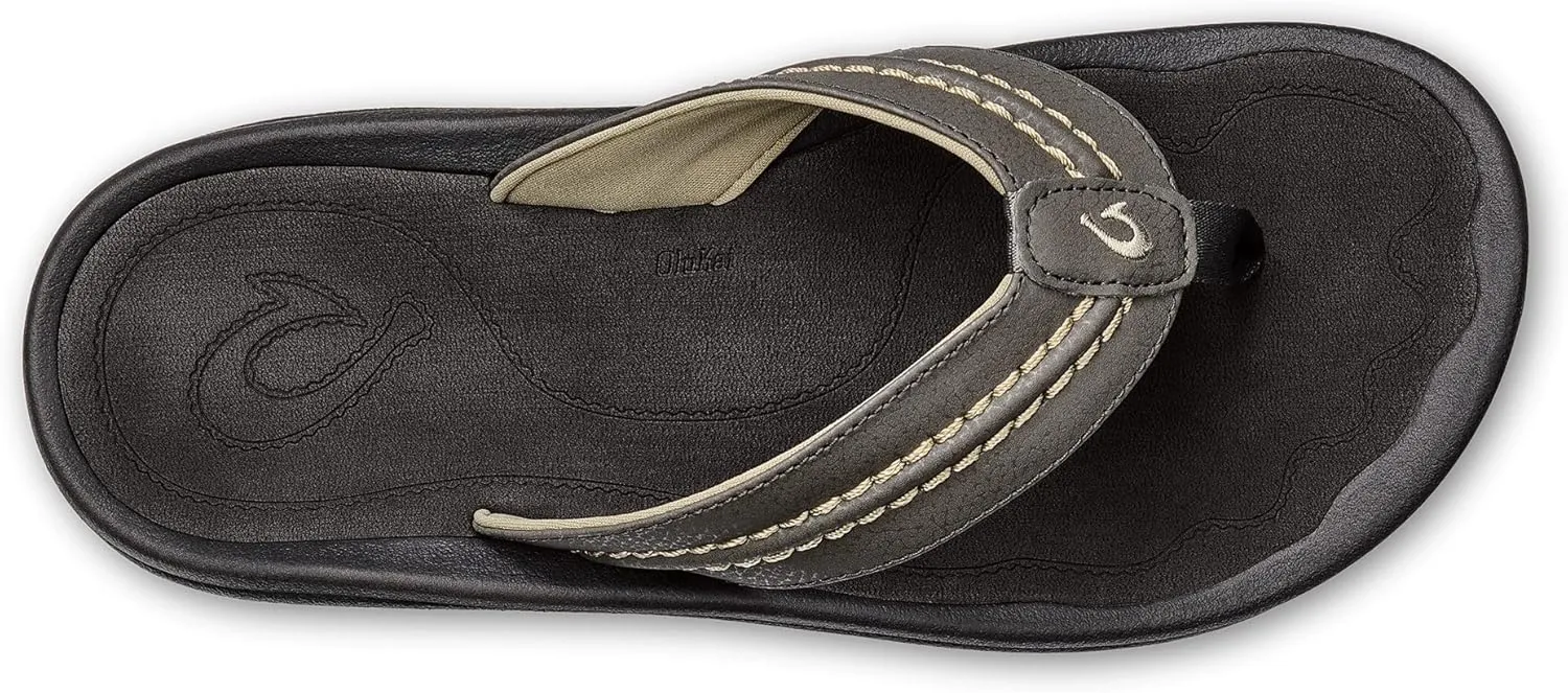 OLUKAI Hokua Men's Beach Sandals, Quick-Dry Flip-Flop Slides, Water Resistant & Wet Grip Rubber Soles, Compression Molded Footbed & Soft Comfort Fit