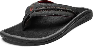 OLUKAI Hokua Men's Beach Sandals, Quick-Dry Flip-Flop Slides, Water Resistant & Wet Grip Rubber Soles, Compression Molded Footbed & Soft Comfort Fit