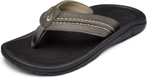 OLUKAI Hokua Men's Beach Sandals, Quick-Dry Flip-Flop Slides, Water Resistant & Wet Grip Rubber Soles, Compression Molded Footbed & Soft Comfort Fit
