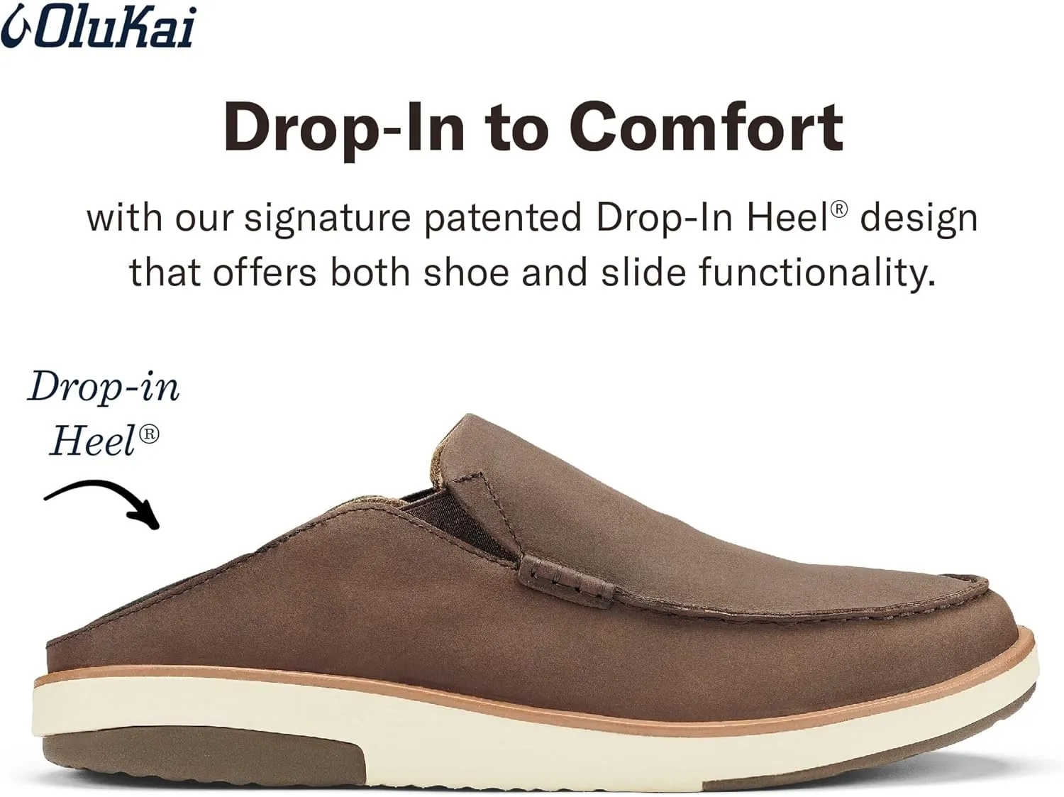 OLUKAI Kalia Men's Leather Slip-On, Full-Grain Waxed Nubuck Leather Shoes, Lightweight & Comfortable