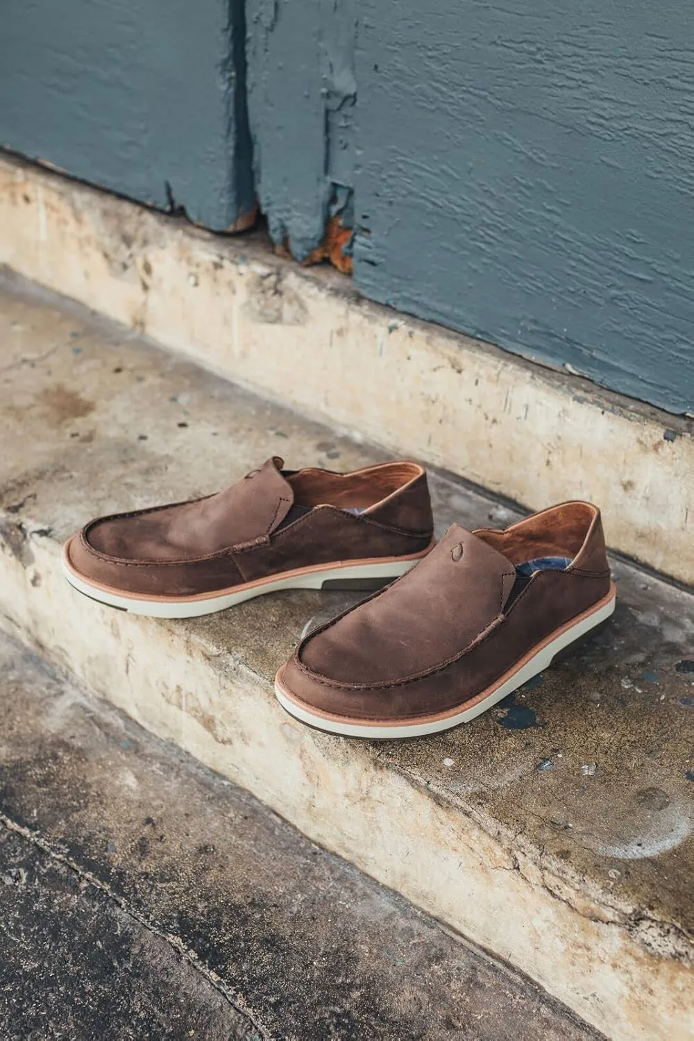OLUKAI Kalia Men's Leather Slip-On, Full-Grain Waxed Nubuck Leather Shoes, Lightweight & Comfortable
