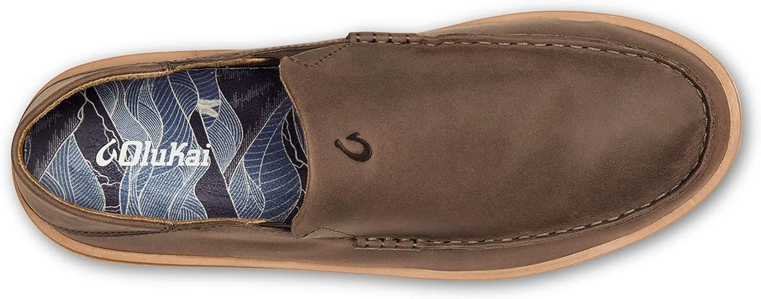 OLUKAI Kalia Men's Leather Slip-On, Full-Grain Waxed Nubuck Leather Shoes, Lightweight & Comfortable