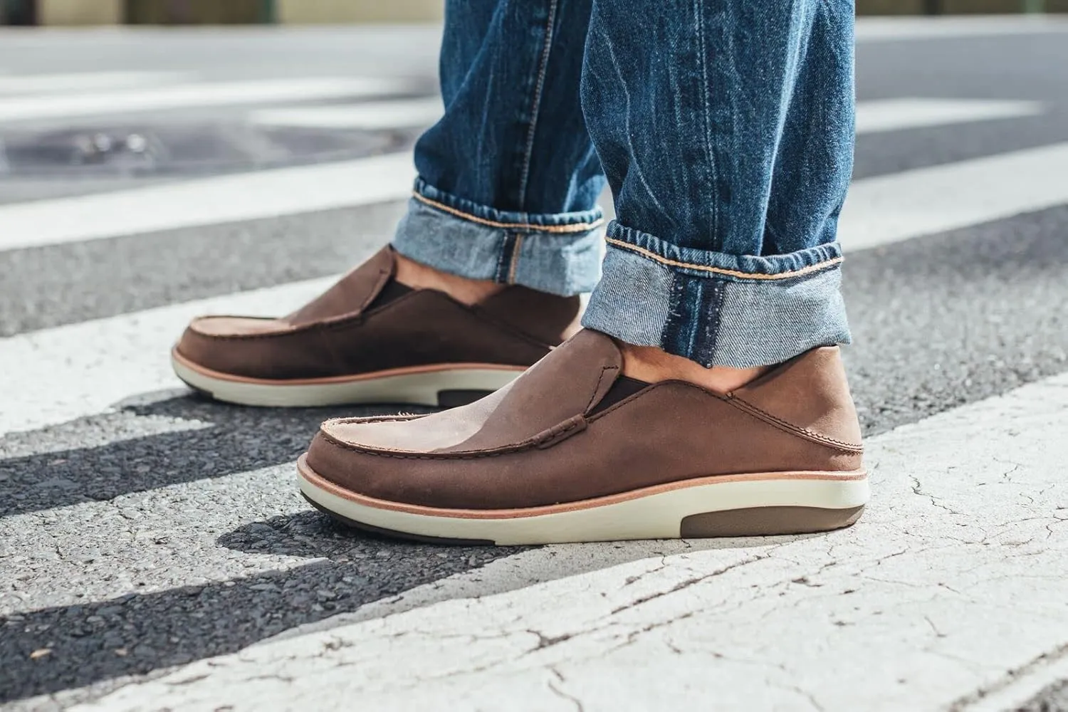 OLUKAI Kalia Men's Leather Slip-On, Full-Grain Waxed Nubuck Leather Shoes, Lightweight & Comfortable