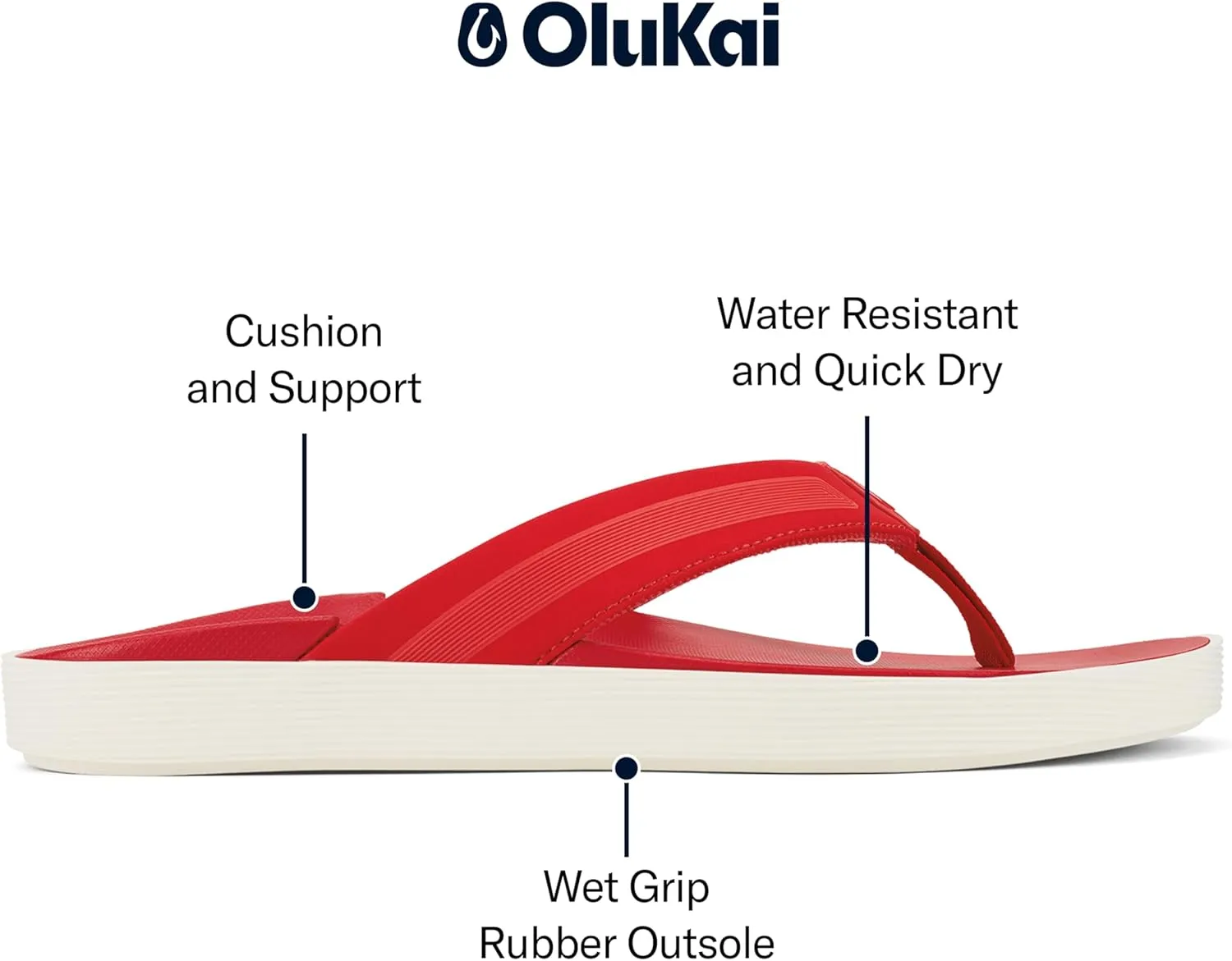 OLUKAI Leeward Men's Beach Sandals, Quick-Dry Flip Flop Slides, Water Friendly Versatility & Wet Grip Traction, Comfort Fit & Arch Support