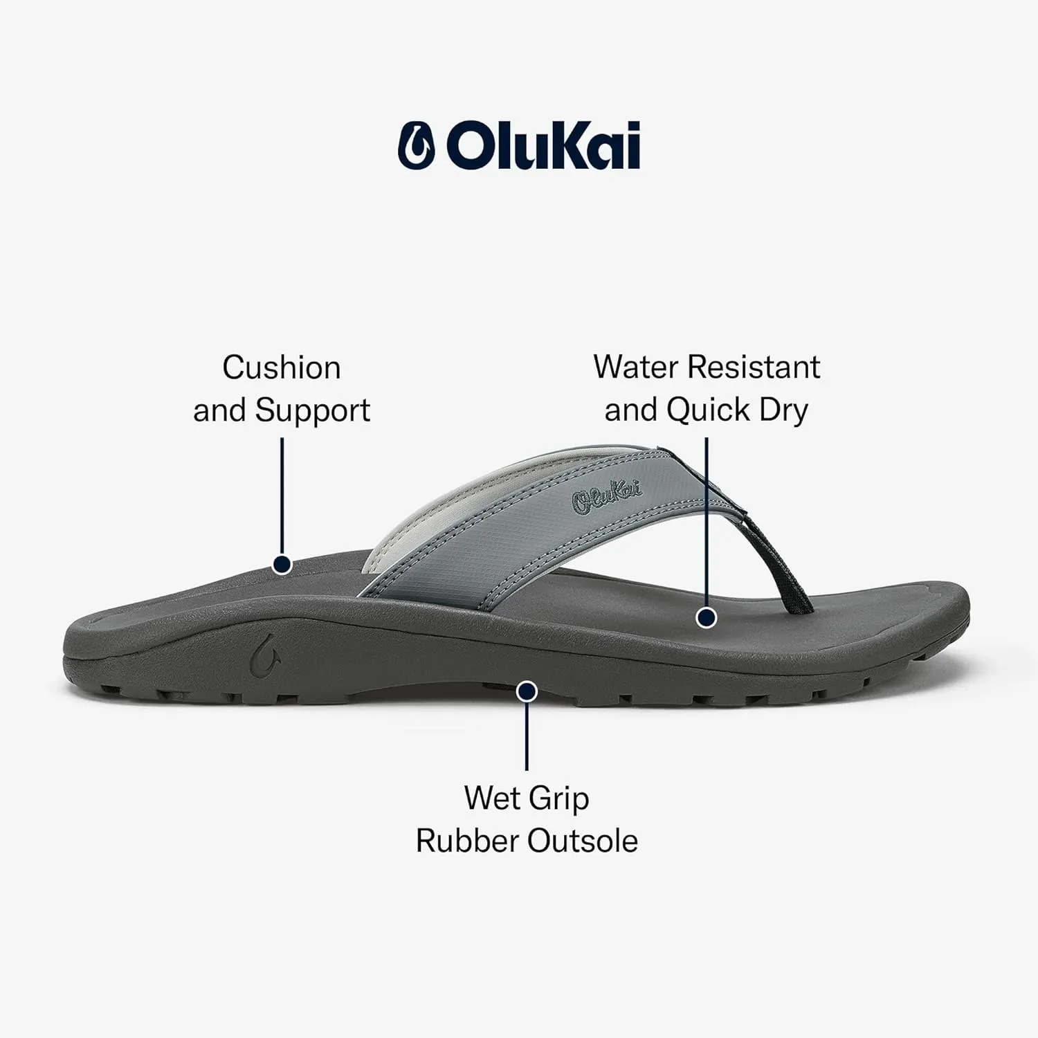 OLUKAI Ohana Men's Beach Sandals, Water Resistant Flip Flops, Arch Support & Comfort Fit, Lightweight & Durable, Enhanced Grip & Traction